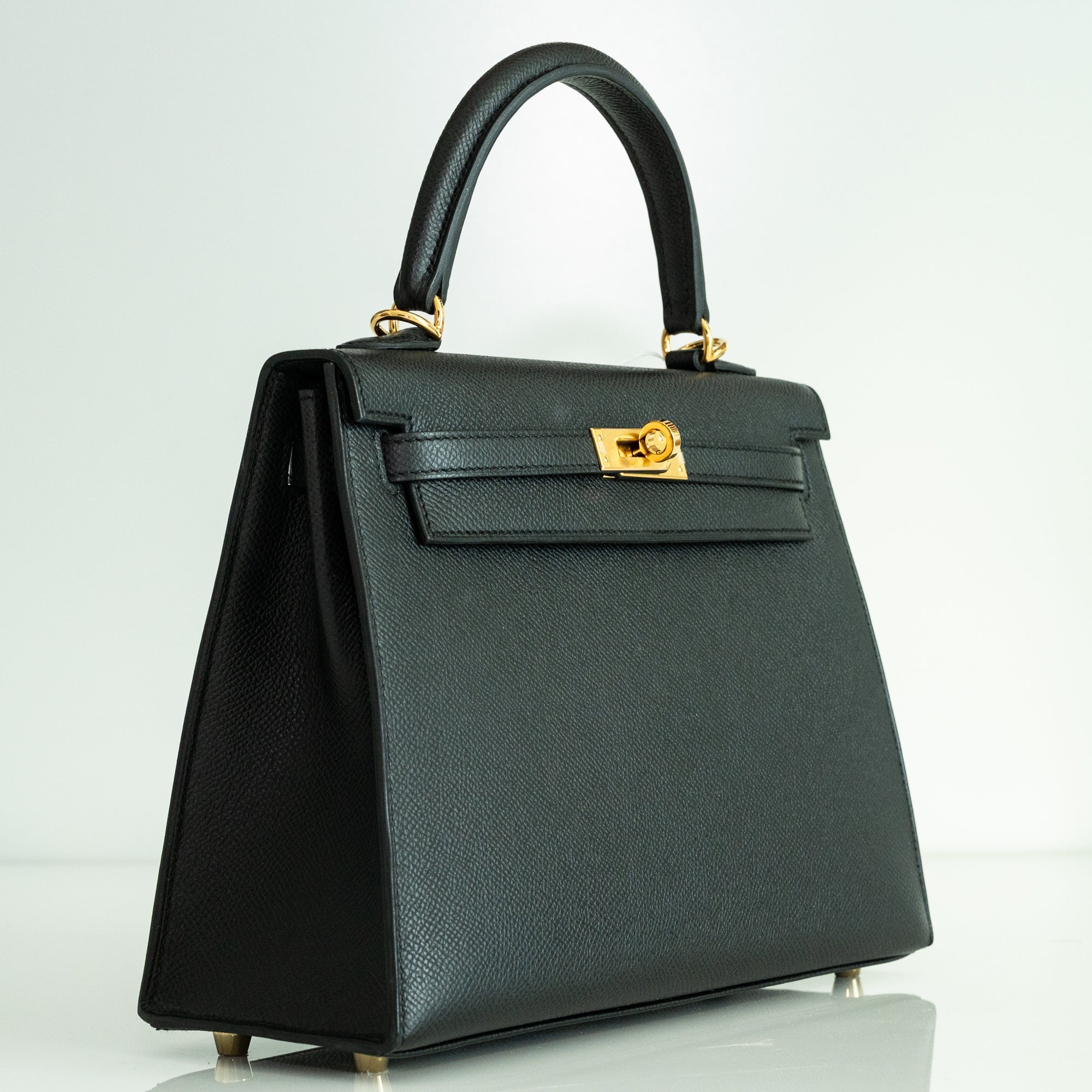Hermès Black Epsom Kelly 25 Sellier Gold Hardware