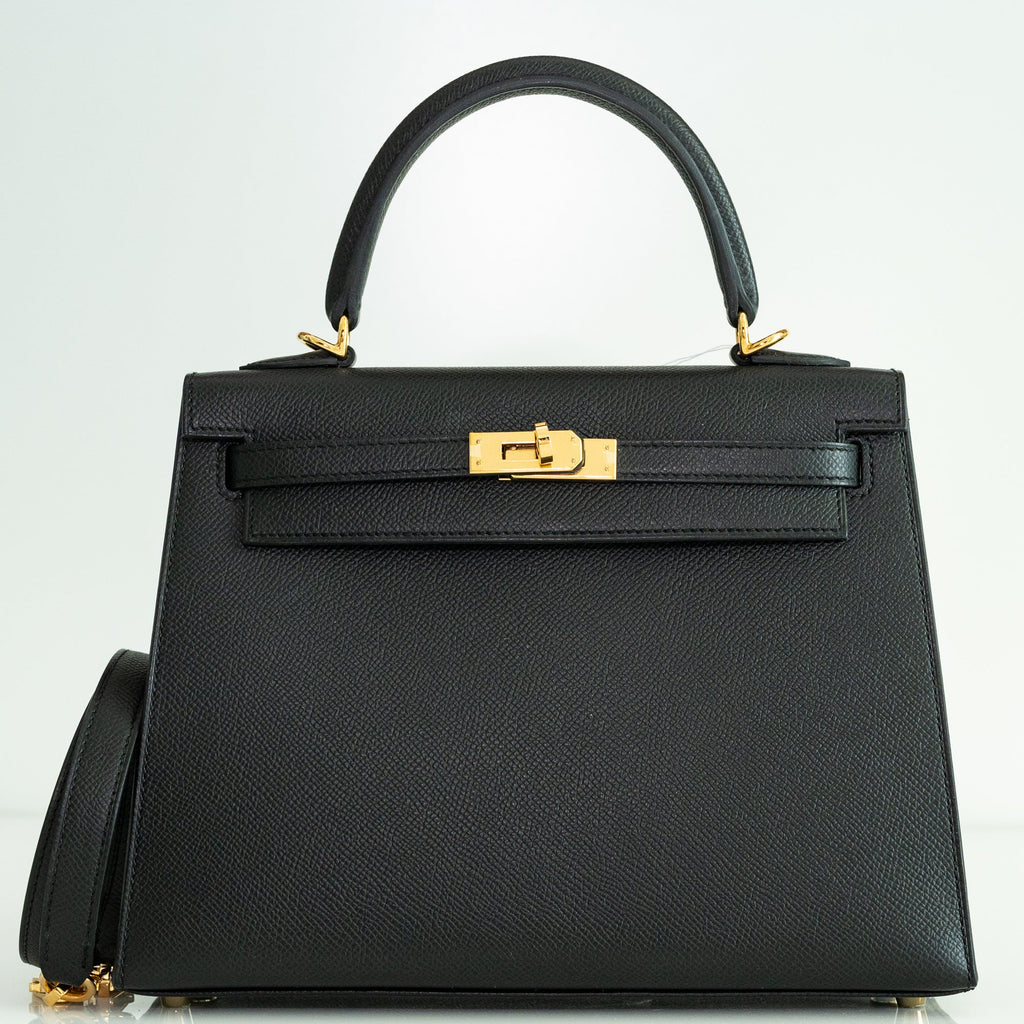 Hermès Black Epsom Kelly 25 Sellier Gold Hardware