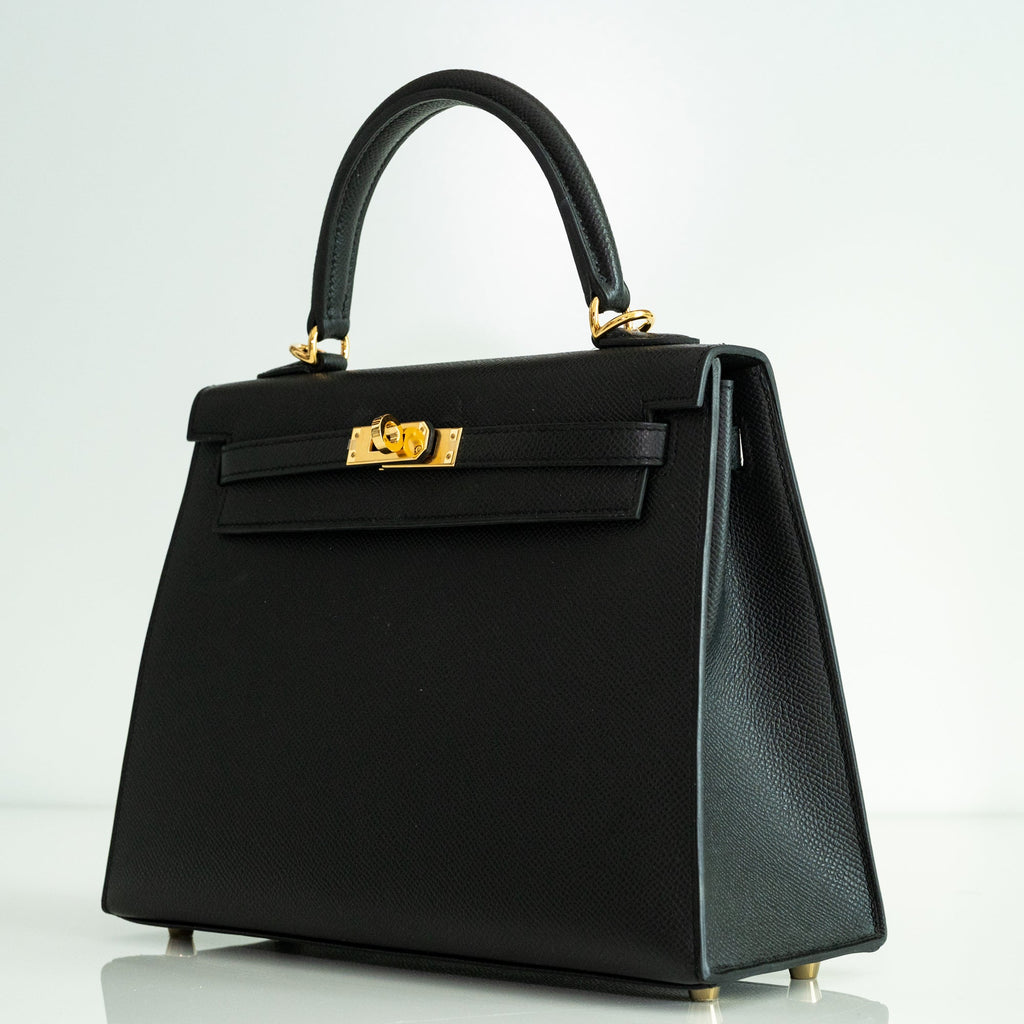 Hermès Black Epsom Kelly 25 Sellier Gold Hardware