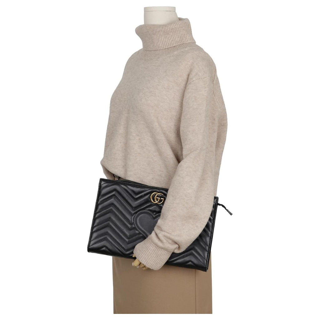 Gucci GG Marmont Matelassé Chevron Heart Clutch Bag – Black