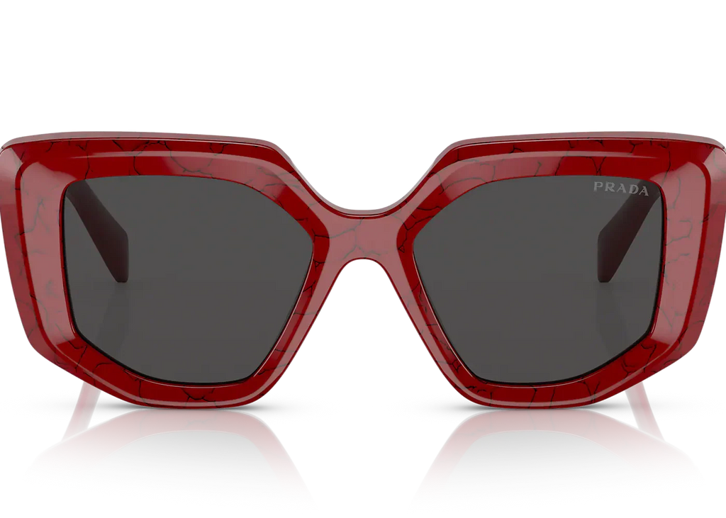 Prada PR14ZS 15D-5S0 Rectangular Marble Red Sunglasses