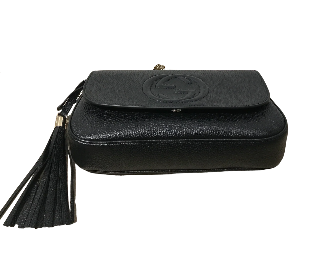 Gucci Pebbled Calfskin Soho Medium Flap Bag – Black