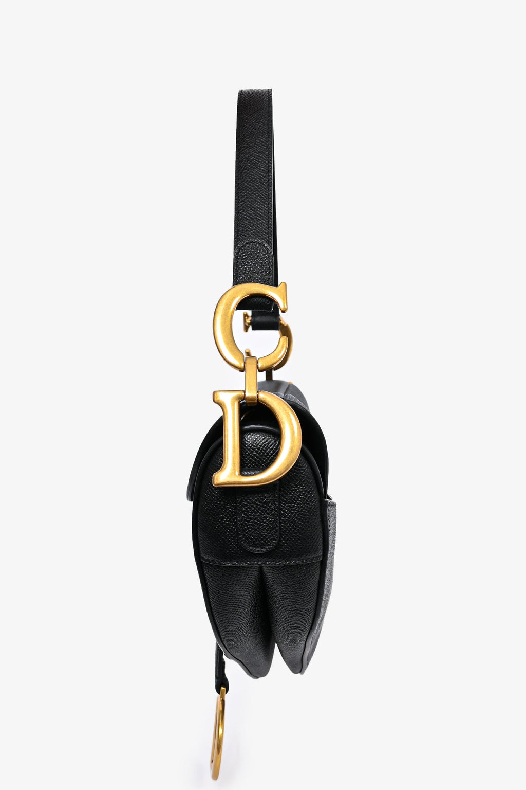 Black Grained Calfskin Leather Medium Saddle Bag
