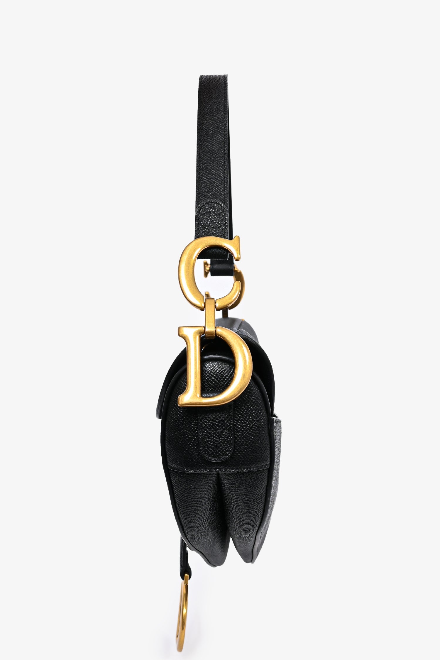 Black Grained Calfskin Leather Medium Saddle Bag