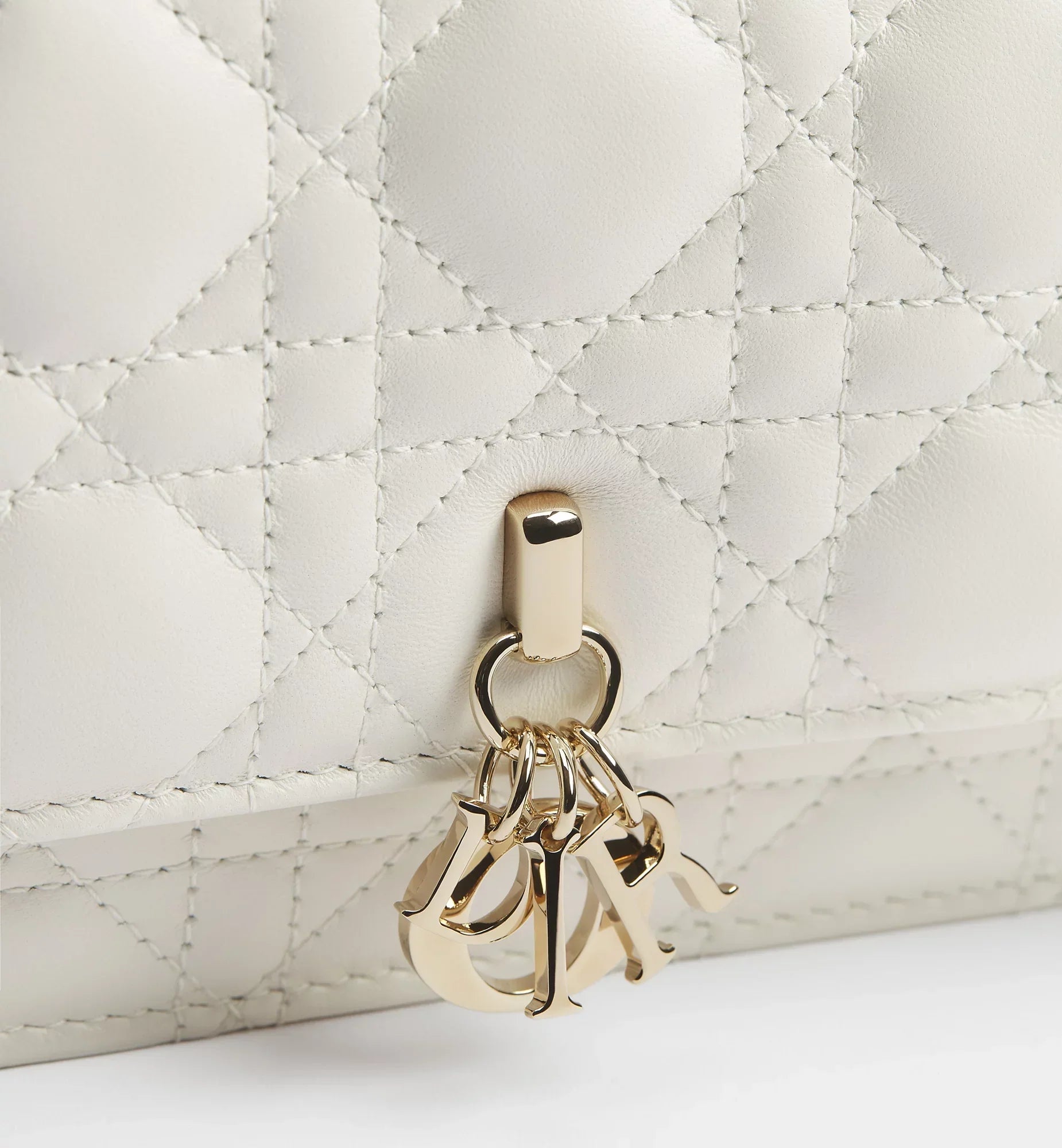 Dior My Dior Cannage Lambskin Top Handle Bag - White