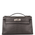 Hermès Graphite Mini Kelly Pochette of Matte Alligator with Palladium Hardware