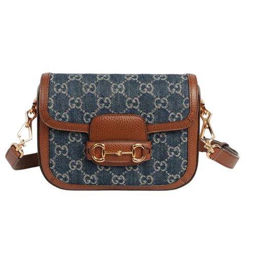 Gucci Blue GG Denim Horsebit 1955 Mini Crossbody Bag - Blue