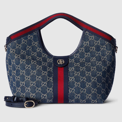 Gucci GG Denim Giglio Small Tote Bag – Blue