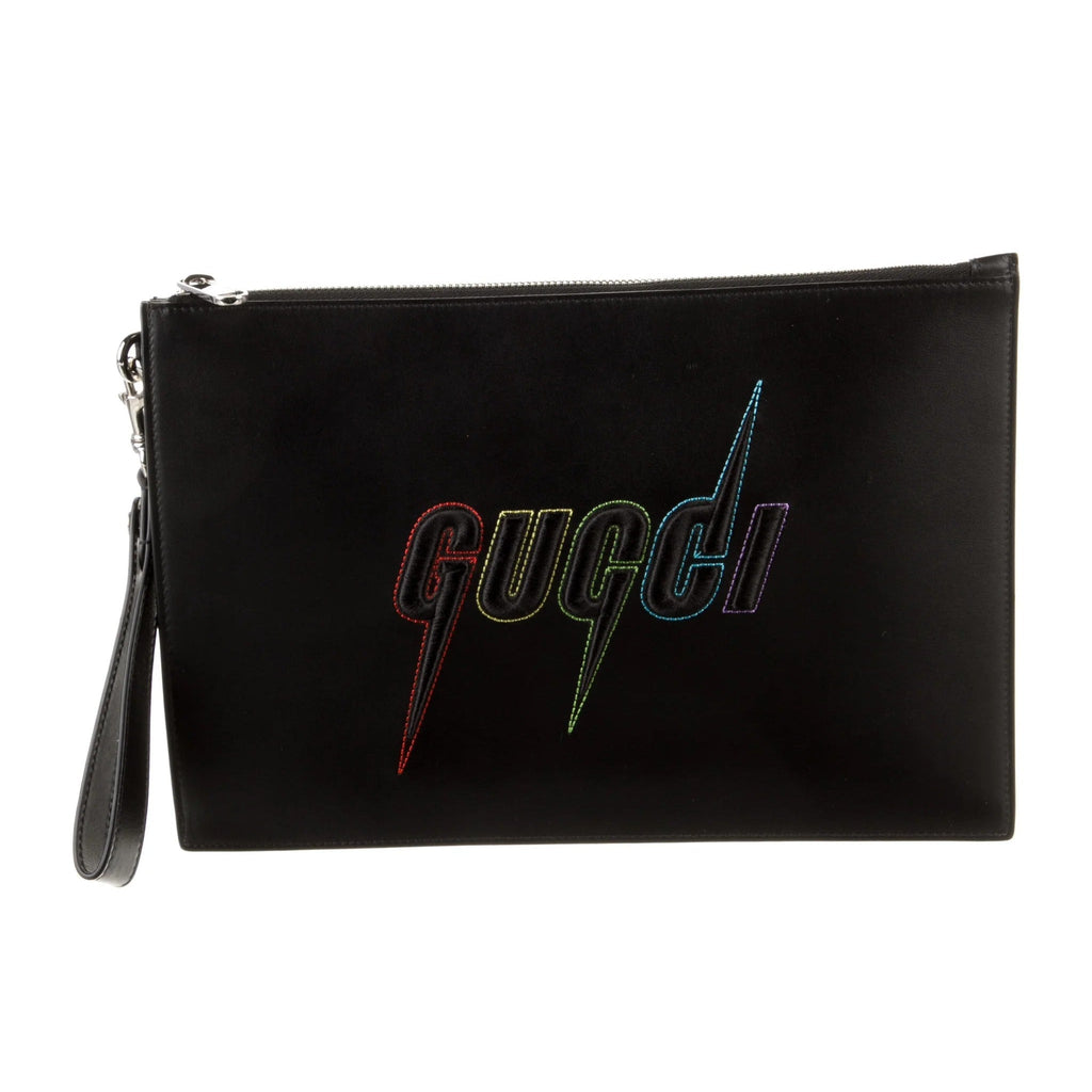 Gucci Blade Embroidered Leather Clutch Pouch – Black